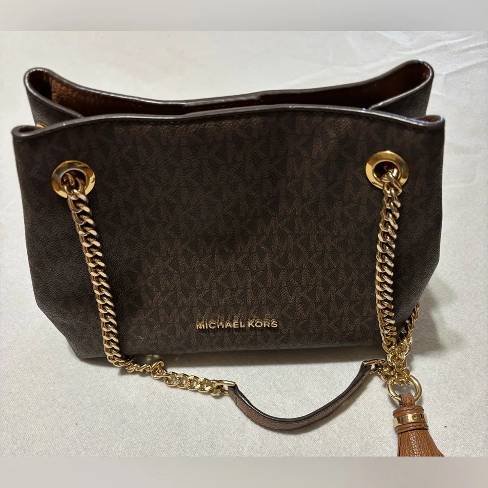 Michael Kors Dark Brown Shoulder Bag with Gold Accents